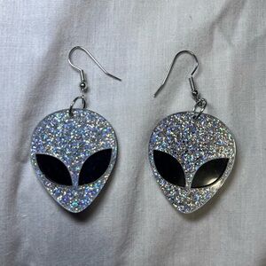 Glitter Alien Face Earrings